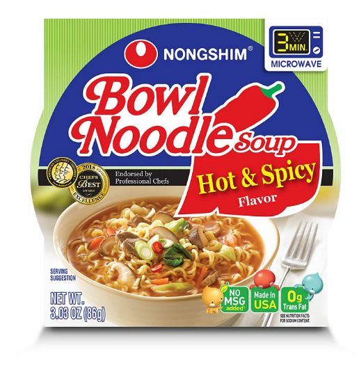 Nongshim Bowl Noodle Hot and Spicy Beef Ramyun Bowl (3.03 oz., 18 ct.)