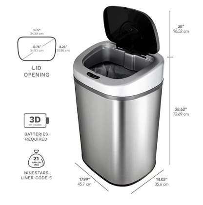 Nine Stars Sensor Trash Can, Stainless Steel (21.1 gal)