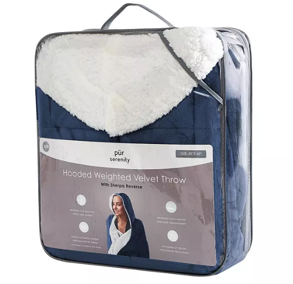 Pur Serenity 10-lb. Hooded Weighted Throw (Grey or Navy)