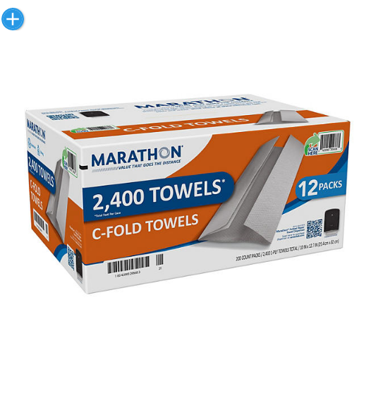 Marathon C-Fold 1-Ply Paper Towels, 10" x 13", White (200 towels/pk., 12 pks.)