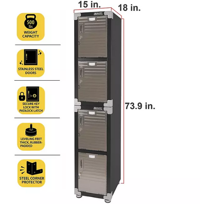 Seville Classics UltraHD 4-Door Stackable Locker Cabinets, 15" W x 18" D x 73.9" H