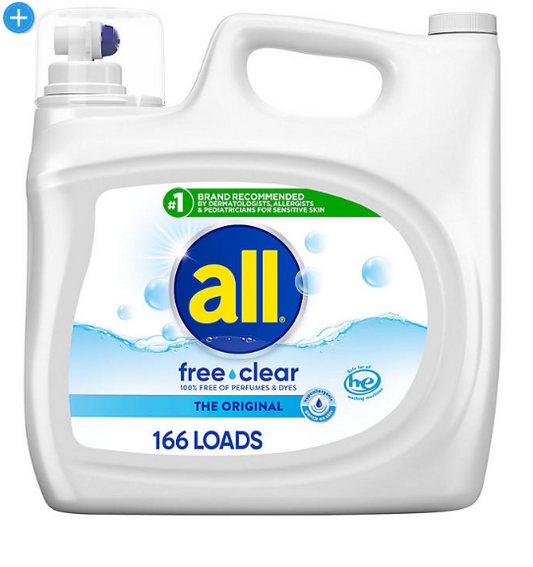 all Liquid Laundry Detergent Free Clear for Sensitive Skin (250 oz.,166 loads)