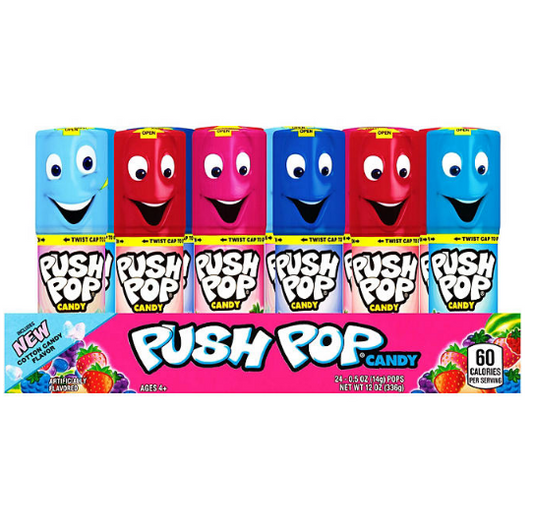 Push Pop Candy Assortment, Blue Raspberry, Watermelon, Strawberry, Cotton Candy and Mystery Flavors (24 pk.)