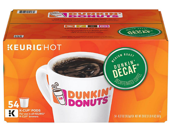 Dunkin' Donuts Decaf Coffee K-Cups, Medium Roast (54 ct.)