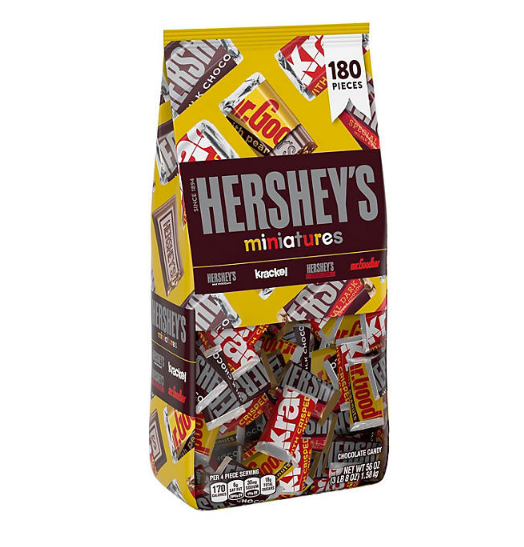 HERSHEY'S Miniatures Assorted Milk and Dark Chocolate Candy Bars, Individually Wrapped, Bulk Bag (56 oz., 180 Pieces)