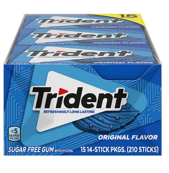 Trident Original Flavor Sugar-Free Gum (14 pc./pk., 15 pk.)