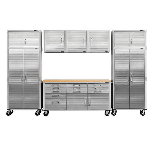 Seville Classics UltraHD 8-Piece Steel Garage Cabinet Storage Set With Rolling Workbench, 12 Feet Wide