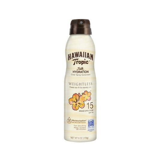 Hawaiian Tropic Silk Hydration Weightless Sunscreen Spray 6 Oz, SPF 15, 12 Hour Moisturization With UVA & UVB Protection, Water Resistant (80 Minutes) Sunblock