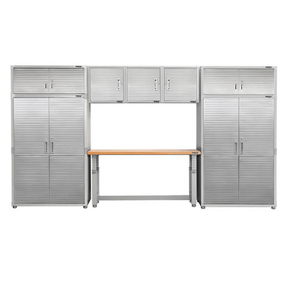 Seville Classics UltraHD 8-Piece Steel Garage Cabinet Storage Set With Height Adjustable Workbench, 14 Feet Wide