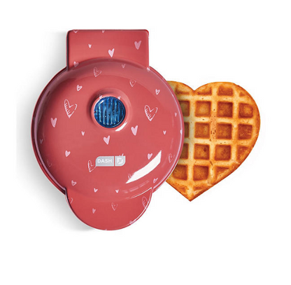 Dash Heart Miniature Waffle Maker with Heart Print Lid