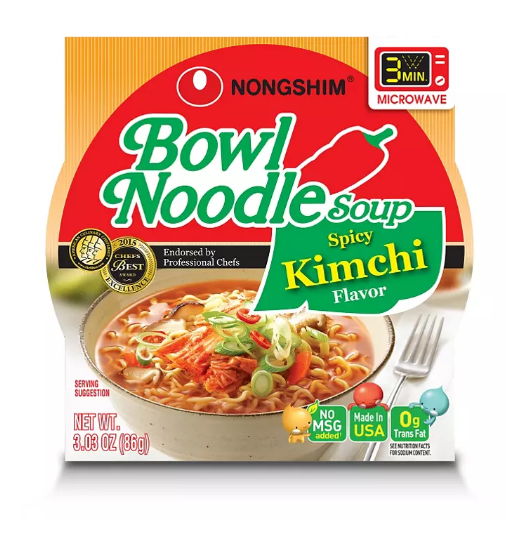 Nongshim Bowl Noodle Spicy Kimchi Ramyun Bowl (3.03 oz., 18 ct.)