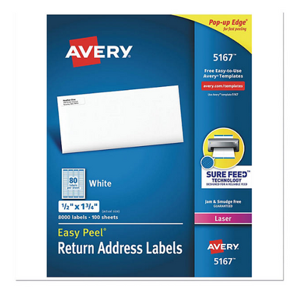 Avery Easy Peel Address Labels w/ Sure Feed Technology, Laser Printers, White, 100 Sheets/Box