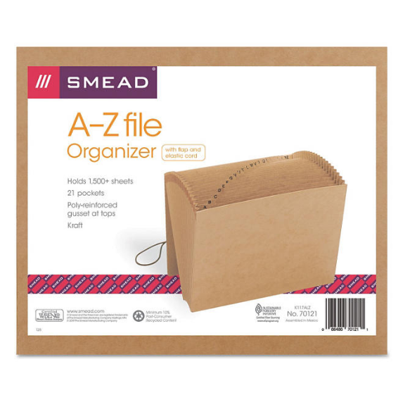 Smead 21 Pocket A-Z Indexed Expanding Files, Cord Closure, Kraft, Letter, Brown