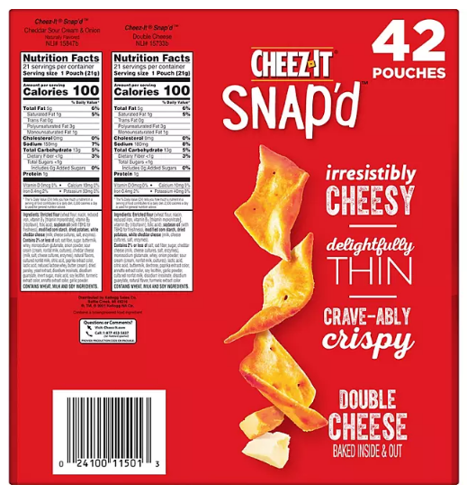 Cheez-It Snap'd, Variety Pack (0.75 oz., 42 pk.)