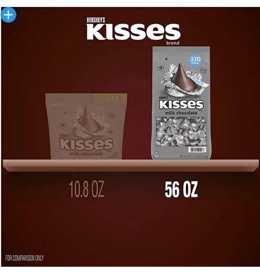 HERSHEY'S KISSES Milk Chocolate Candy, Individually Wrapped, Bulk Bag (56 oz., 330 pcs.)