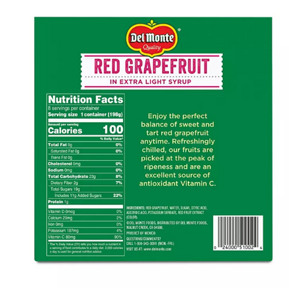 Del Monte Red Grapefruit In Extra Light Syrup, Single Serving Cups (8 ct.)