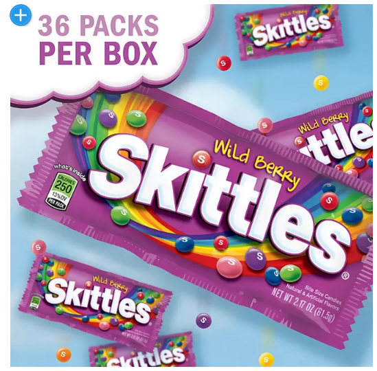 Skittles Wild Berry Fruity Chewy Candy Full Size Bulk Pack (2.17 oz., 36 ct.)