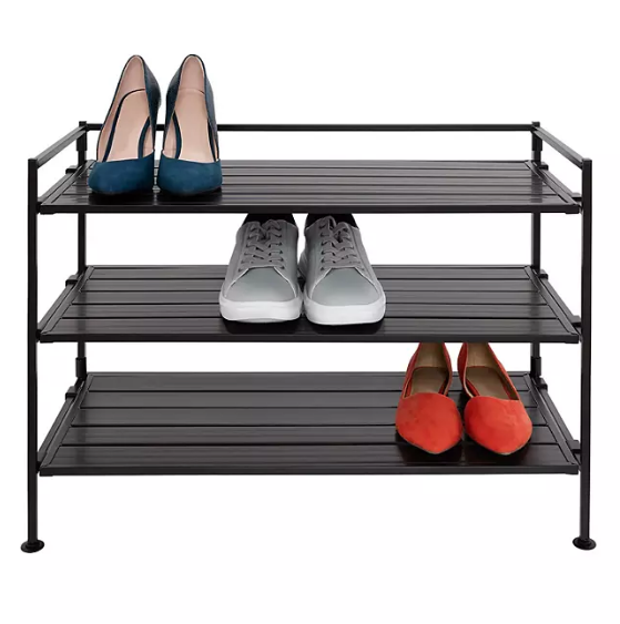 Seville Classics 3-Tier Resin Slat Shoe Rack, 26.5" W x 12.2" D x 19" H