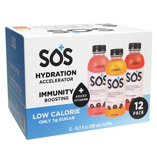 SOS Hydration Fruit Punch, Mango and Watermelon Variety Pack (16.9 fl. oz., 12 pk.)