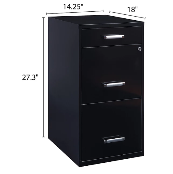 Hirsh 3-Drawer Letter Width Vertical File Cabinet with Pencil Drawer, Black