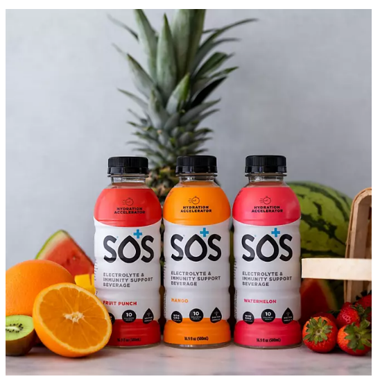 SOS Hydration Fruit Punch, Mango and Watermelon Variety Pack (16.9 fl. oz., 12 pk.)