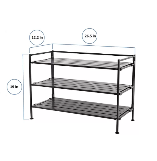 Seville Classics 3-Tier Resin Slat Shoe Rack, 26.5" W x 12.2" D x 19" H