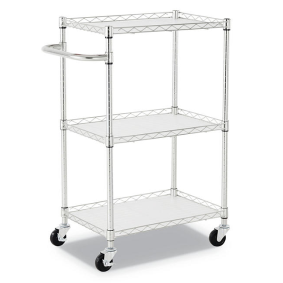 Alera 3-Shelf Wire Cart with Liners, 28.5W x 16D x 39H (Silver)