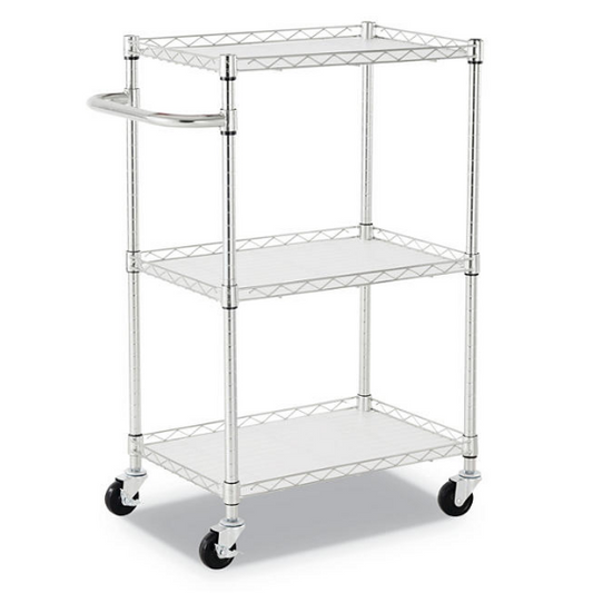 Alera 3-Shelf Wire Cart with Liners, 28.5W x 16D x 39H (Silver)