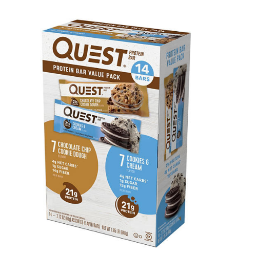 Quest Protein Bar Variety Pack, Chocolate Chip Cookie Dough and Cookies & Cream (14 ct.)