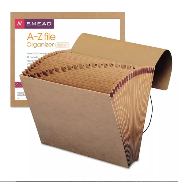 Smead 21 Pocket A-Z Indexed Expanding Files, Cord Closure, Kraft, Letter, Brown