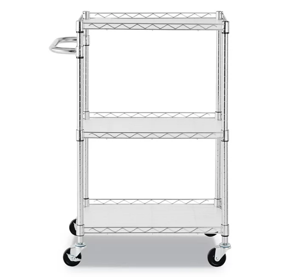 Alera 3-Shelf Wire Cart with Liners, 28.5W x 16D x 39H (Silver)