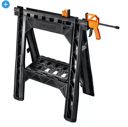 Worx Clamping Sawhorse Pair with Bar Clamps, Built-in Shelf, Cord Hooks