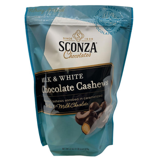 Sconza Milk and White Chocolate Cashews (22 oz.)