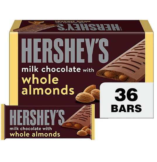 HERSHEY'S Milk Chocolate with Whole Almonds Treats, Bulk Individually Wrapped Candy Bars (1.45 oz., 36 ct.)