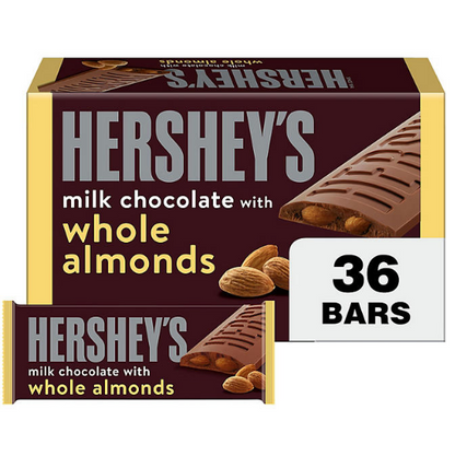 HERSHEY'S Milk Chocolate with Whole Almonds Treats, Bulk Individually Wrapped Candy Bars (1.45 oz., 36 ct.)