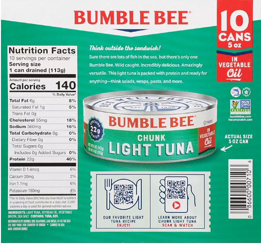 Bumble Bee Chunk Light Tuna in Oil (5 oz., 10 ct.)(2 PK)