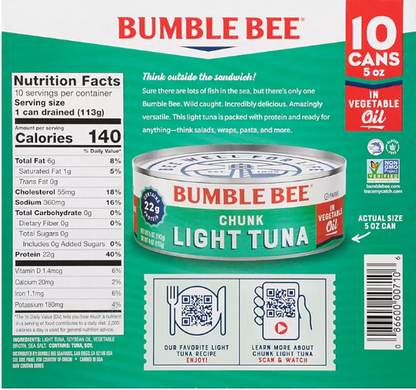 Bumble Bee Chunk Light Tuna in Oil (5 oz., 10 ct.)(2 PK)