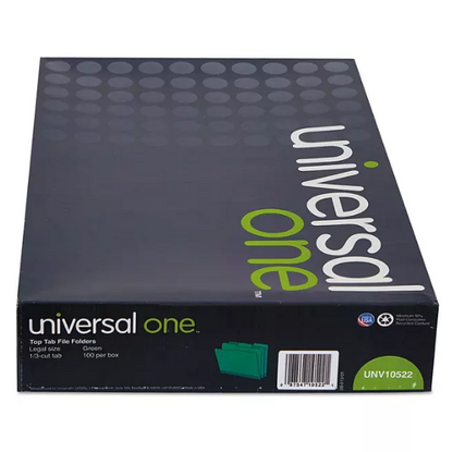 Universal File Folders, 1/3 Cut One-Ply Tab, Legal, Bright Green/Light Green, 100/Box (Various Types)