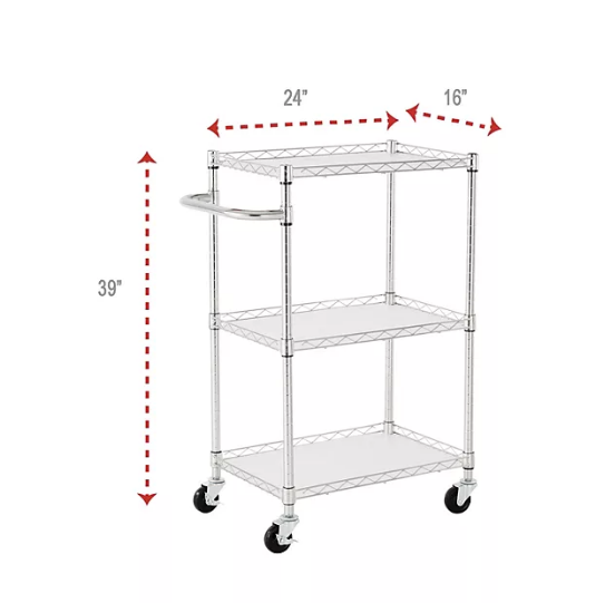 Alera 3-Shelf Wire Cart with Liners, 28.5W x 16D x 39H (Silver)