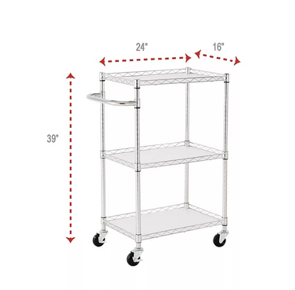 Alera 3-Shelf Wire Cart with Liners, 28.5W x 16D x 39H (Silver)