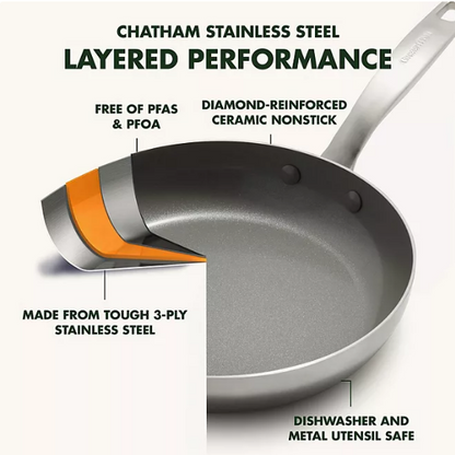 Greenpan 12-Piece Chatham Stainless Steel Ceramic Nonstick Cookware Set, PFAS Free