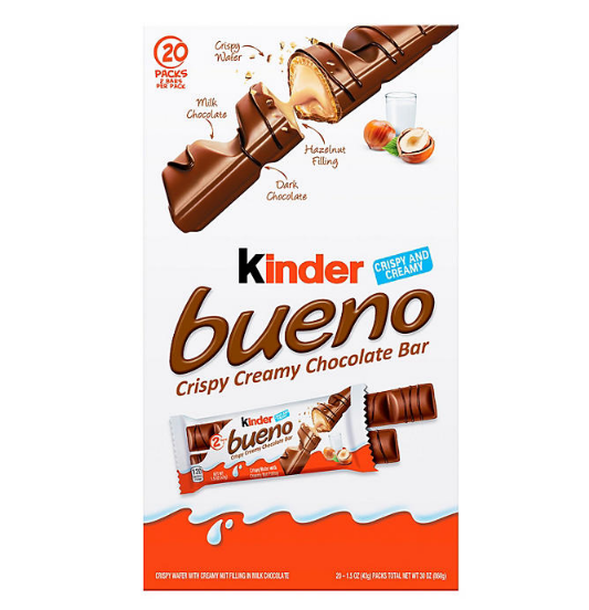 Kinder Bueno Milk Chocolate and Hazelnut Cream Candy Bar (1.5 oz., 20 pk.)