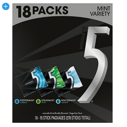 Wrigley's 5 Gum Mint Sugar-Free Chewing Gum Bulk Variety Pack (15 pc., 18 pk.)