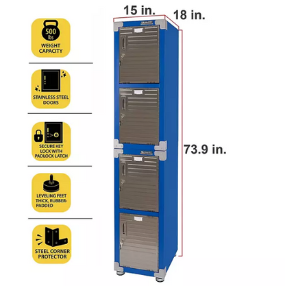 Seville Classics UltraHD 4-Door Stackable Locker Cabinets, 15" W x 18" D x 73.9" H