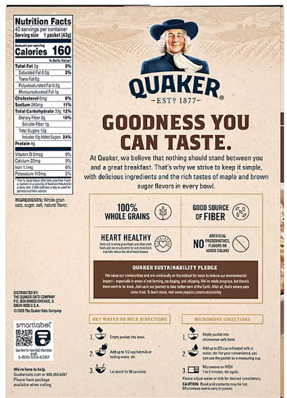 Quaker Instant Oatmeal, Maple Brown Sugar (40 pk.)