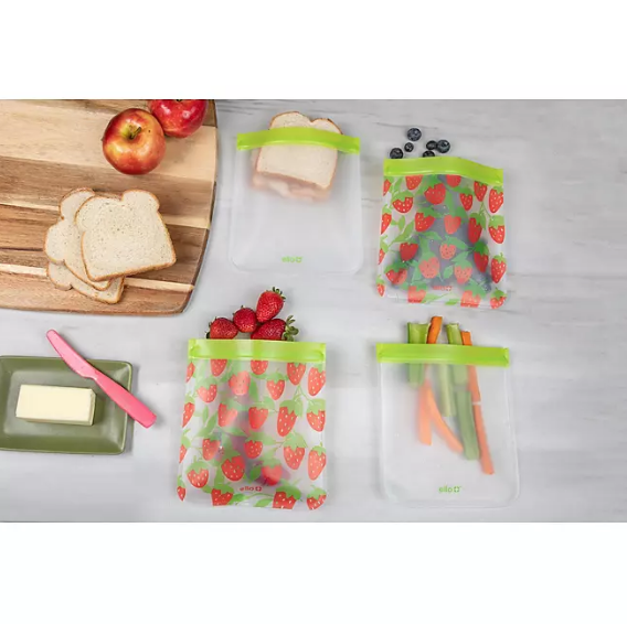 Ello Plastic Reusable Food Storage Bags 12 Pack, Summer Fruits