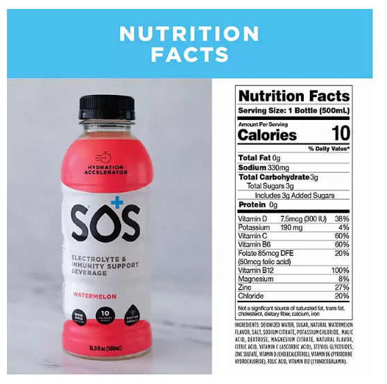 SOS Hydration Fruit Punch, Mango and Watermelon Variety Pack (16.9 fl. oz., 12 pk.)