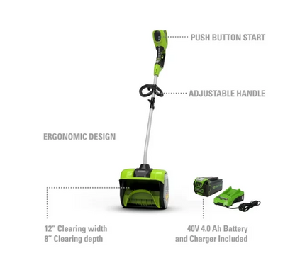 Greenworks 12" 40V Single-Stage Battery Powered Push Snow Blower