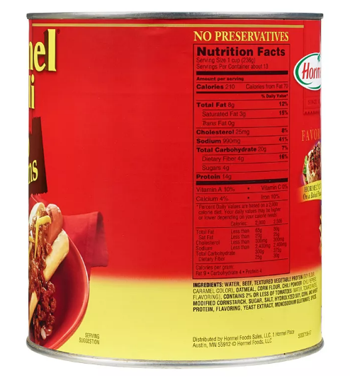 Hormel Chili No Beans (108 oz.)