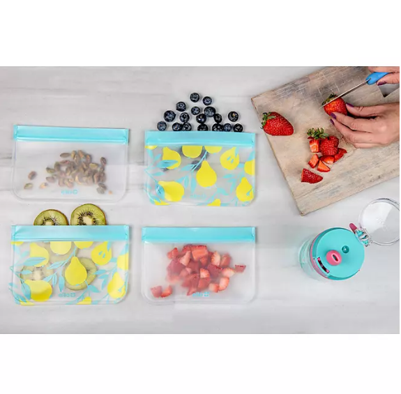 Ello Plastic Reusable Food Storage Bags 12 Pack, Summer Fruits